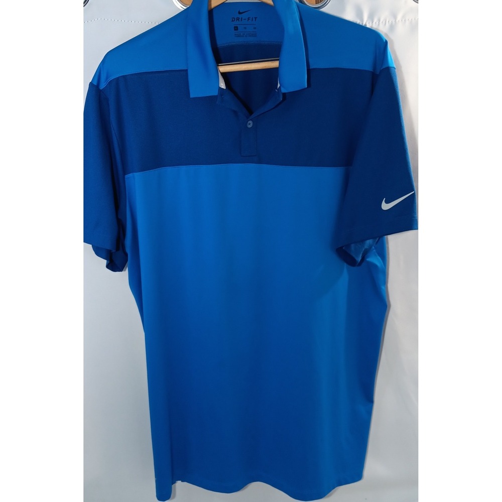 Nike Dri Fit XL Blue Golf Polo Shirt Color Block Short Sleeve Athletic